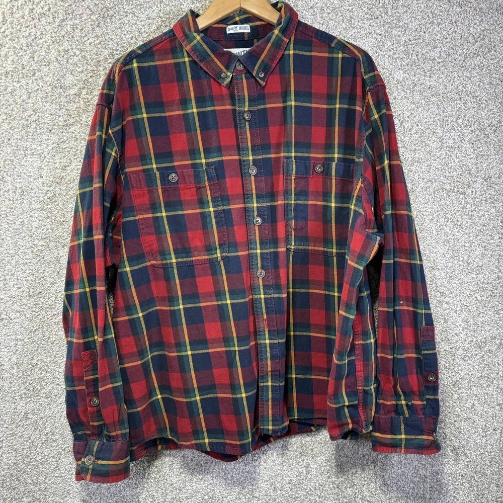 Duluth Trading Co Shirt Mens 2XL Red Plaid Flannel‎ Long Sleeve Button Up Casual